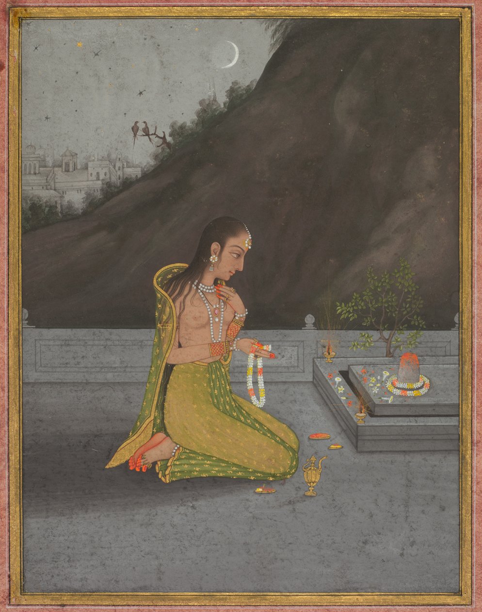 En nattescene af Shiva Puja, ca. 1760-70. af Muhammad Rizavi Hindi
