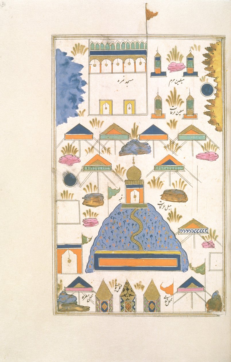 Pilgrimssteder ved Mekka og Medina, fra Futuh al-Haramain, ca. 1589 af Muhyi al Din Muhyi al Din