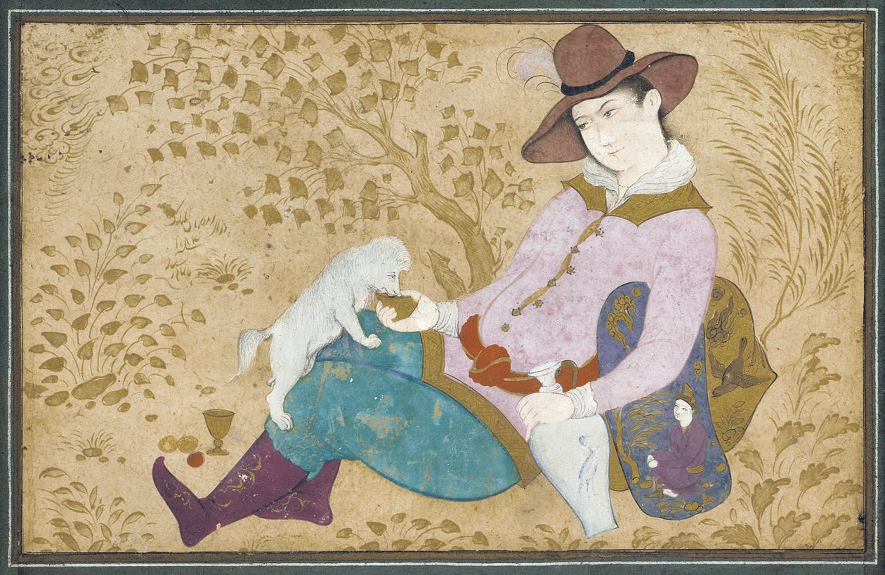 Ung mand med en hund, 1673 af Muin Musavvir