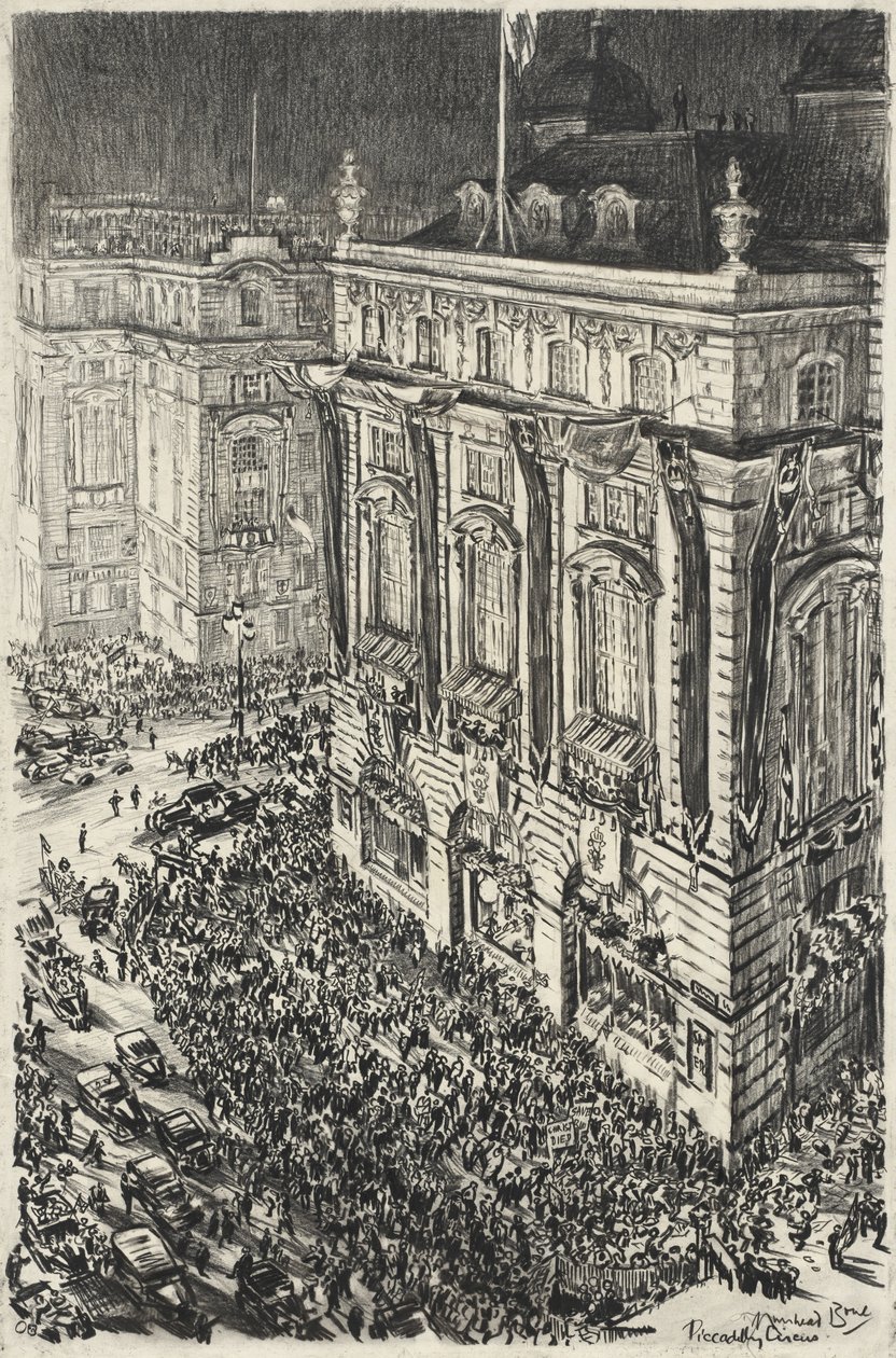 Piccadilly Circus, aftenen for kroningen af George VI af Muirhead Bone