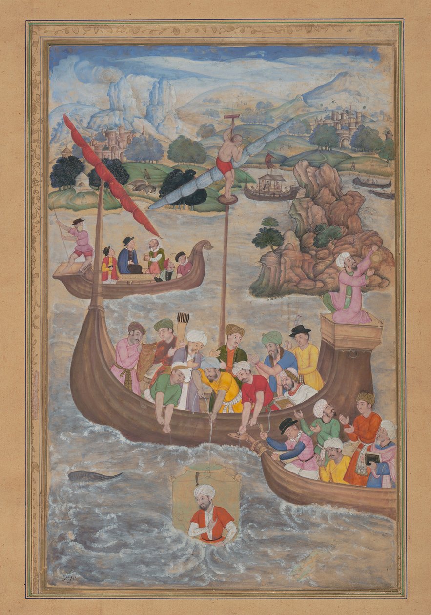 Alexander er sænket i havet, folio fra en Khamsa-kvintet af Amir Khusrau..., 1597-98. af Mukund