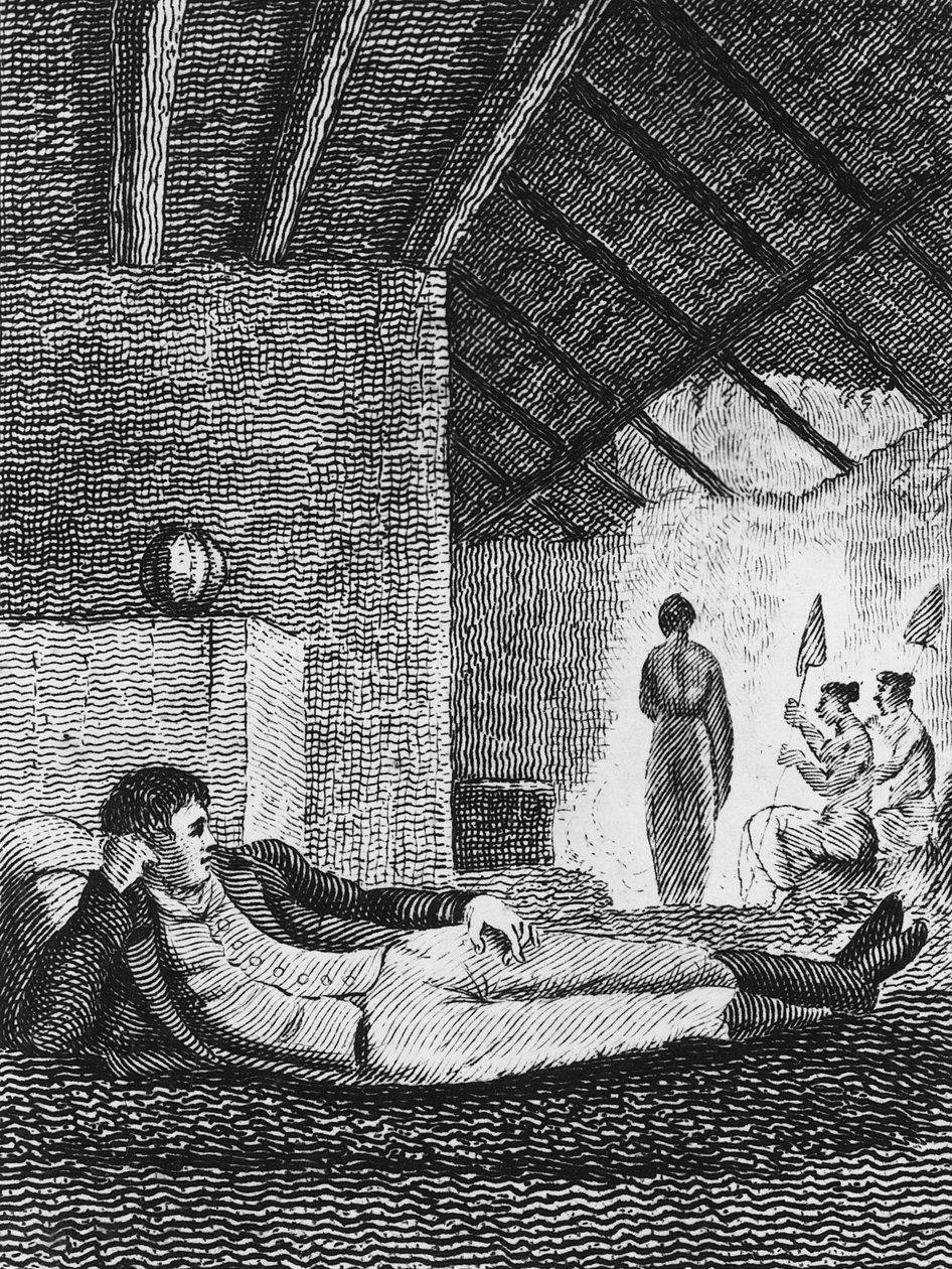 Park hvilende i en indfødt hytte under hans rejser, 1816 af Mungo Park