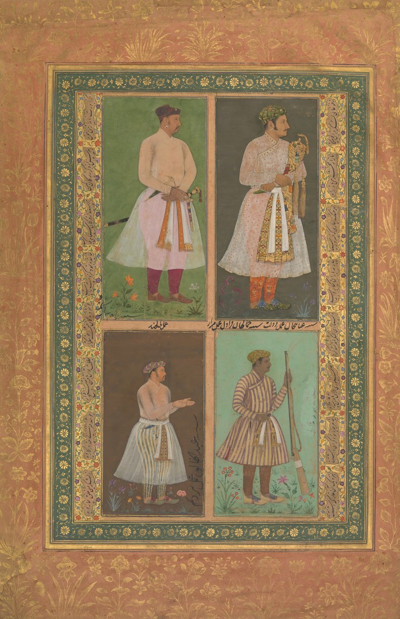Fire portrætter: øverst til venstre A Raja Måske Raja Sarang Rao, af Balchand..., ca. 1610-15 af Murad