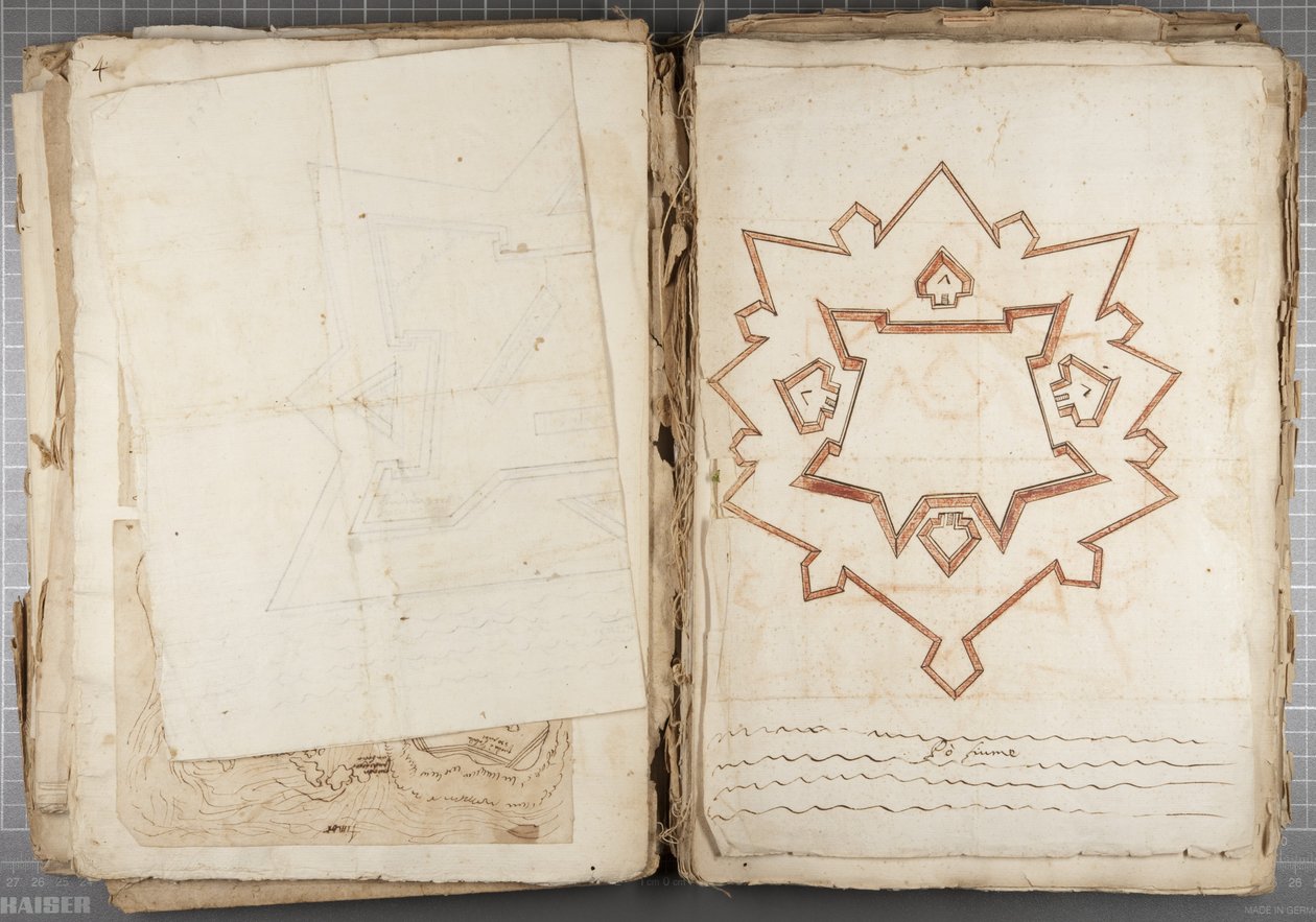 Portefølje af tegninger af Mutio Oddi fra Urbino og andre - Po Fume, ca. 1635-40 (pen og blæk på papir i indbundet bind) af Muzio Oddi