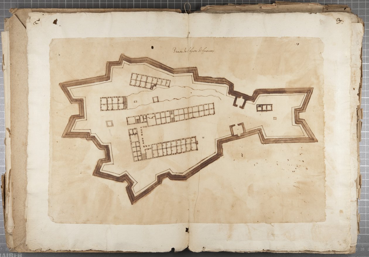 Portefølje af tegninger af Mutio Oddi fra Urbino og andre - Port of Fuentes, ca. 1635-40 (pen & blæk på papir i indbundet bind) af Muzio Oddi