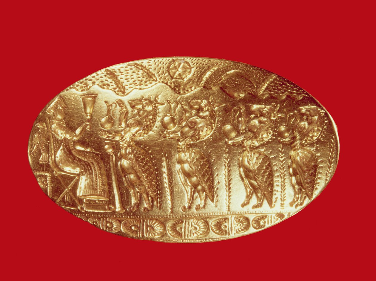 Signetring, fra Tiryns (guld) af Mycenaean