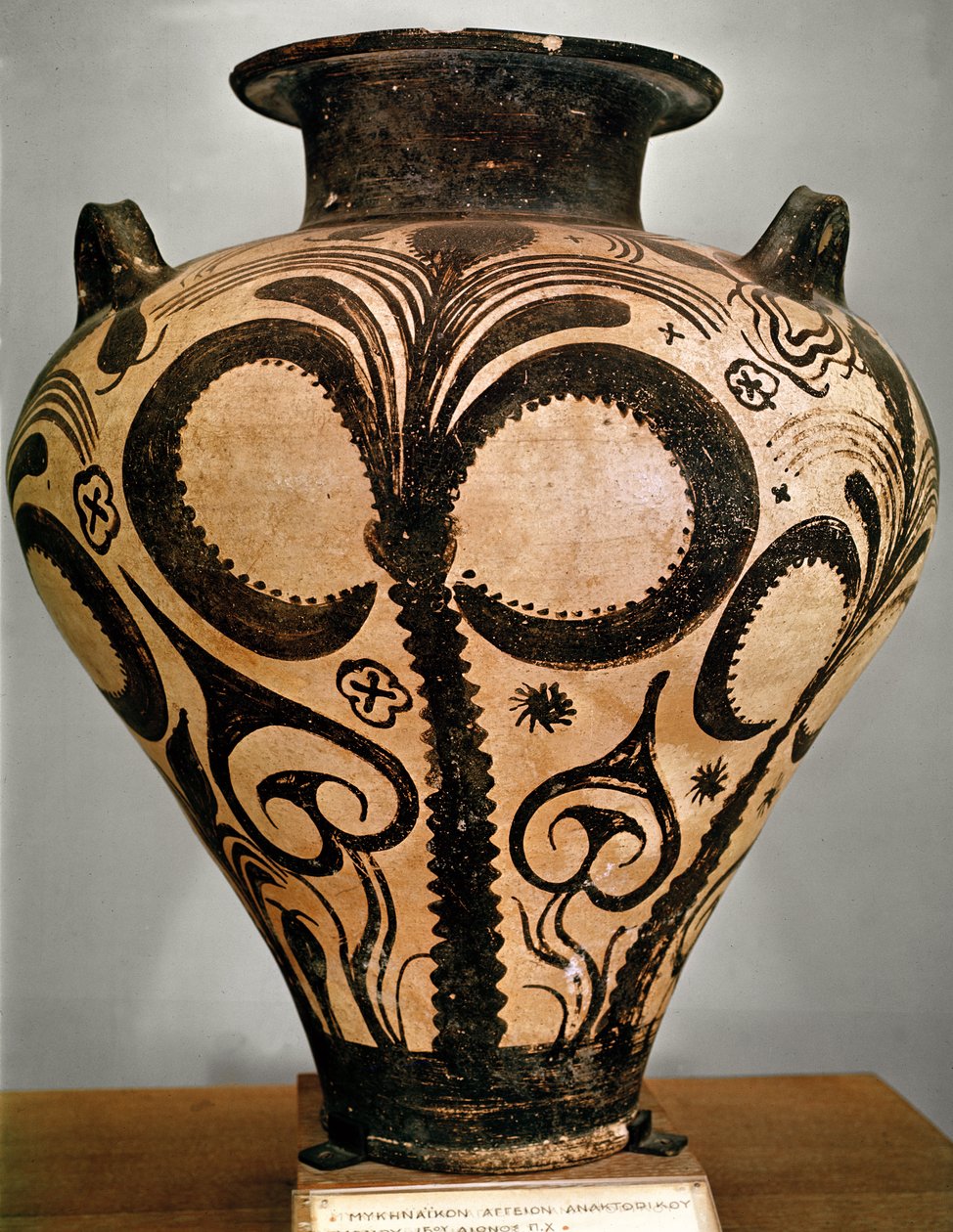Vase med blomsterdekoration, fra Mykene, 1500-1400 f.Kr. (keramik) af Mycenaean