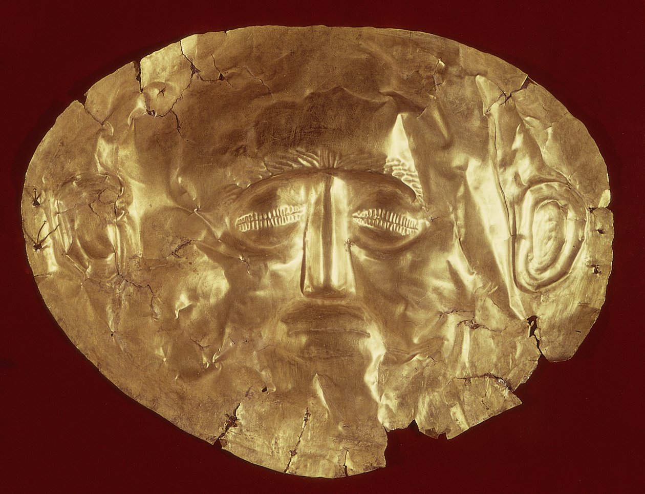 Dødsmaske fra Royal Tomb IV, Mykene, ca. 1580-1550 f.Kr. (guld) (se også 37385) af Mycenaean