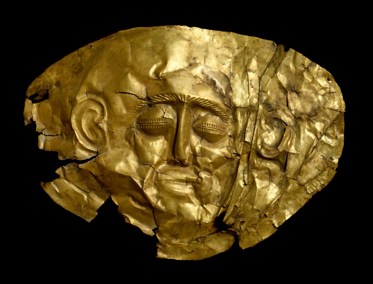 Mykensk kunst: gylden begravelsesmaske af Mycenaean