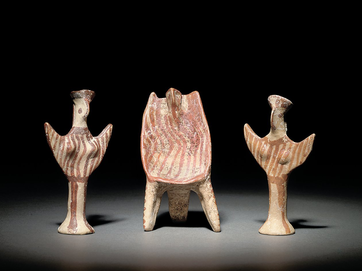 Psi-figur, trone med siddende figur, og Psi-figur, ca. 1300-1200 f.Kr. (terracotta) af Mycenaean