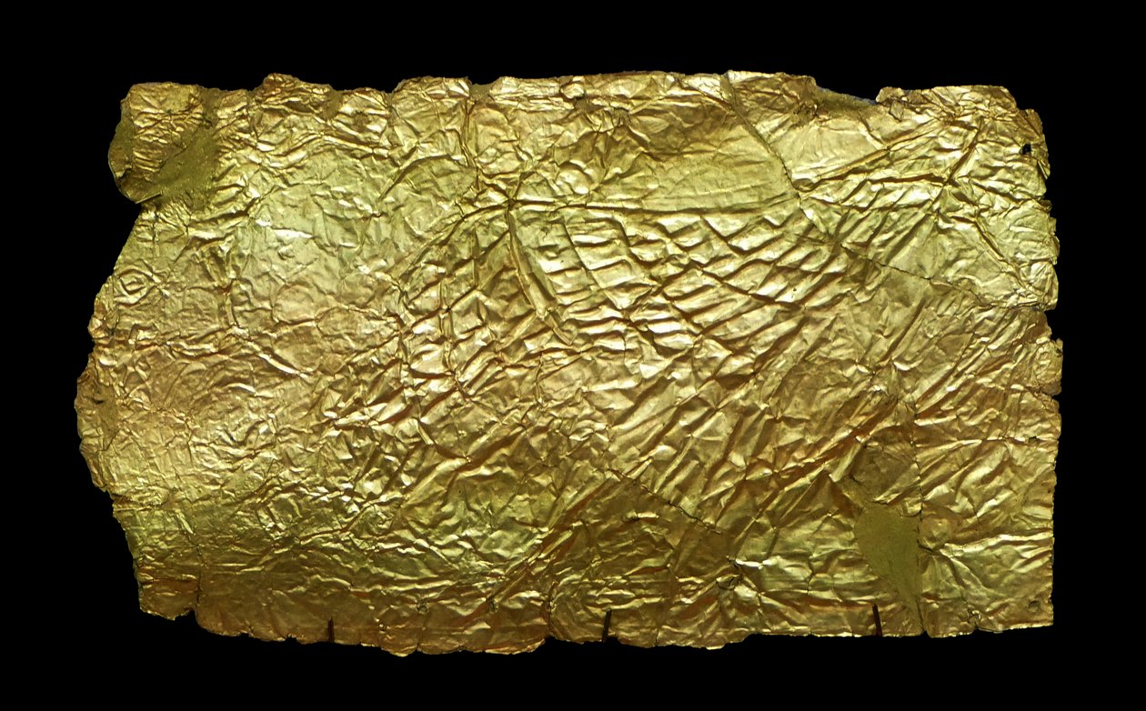 Guldplade til glasvaseformet plakette af Mycenaean