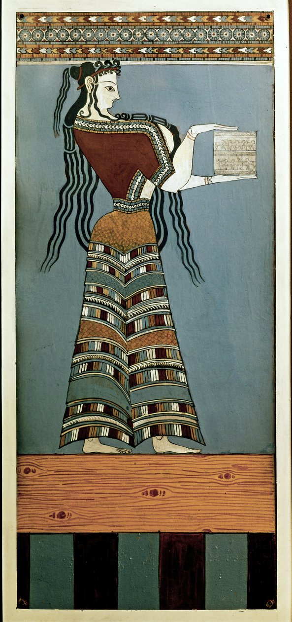 Mykensk kunst: En kvindelig kurtisane fra Mykene. Freske fra Tyrins, original 13. århundrede f.Kr. af Mycenaean Mycenaean