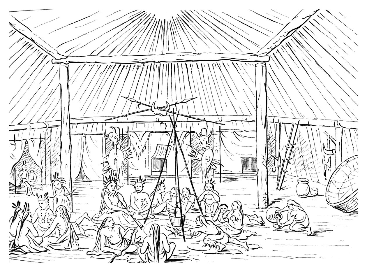 Interiør af en tipi, 1841. af Myers and Co