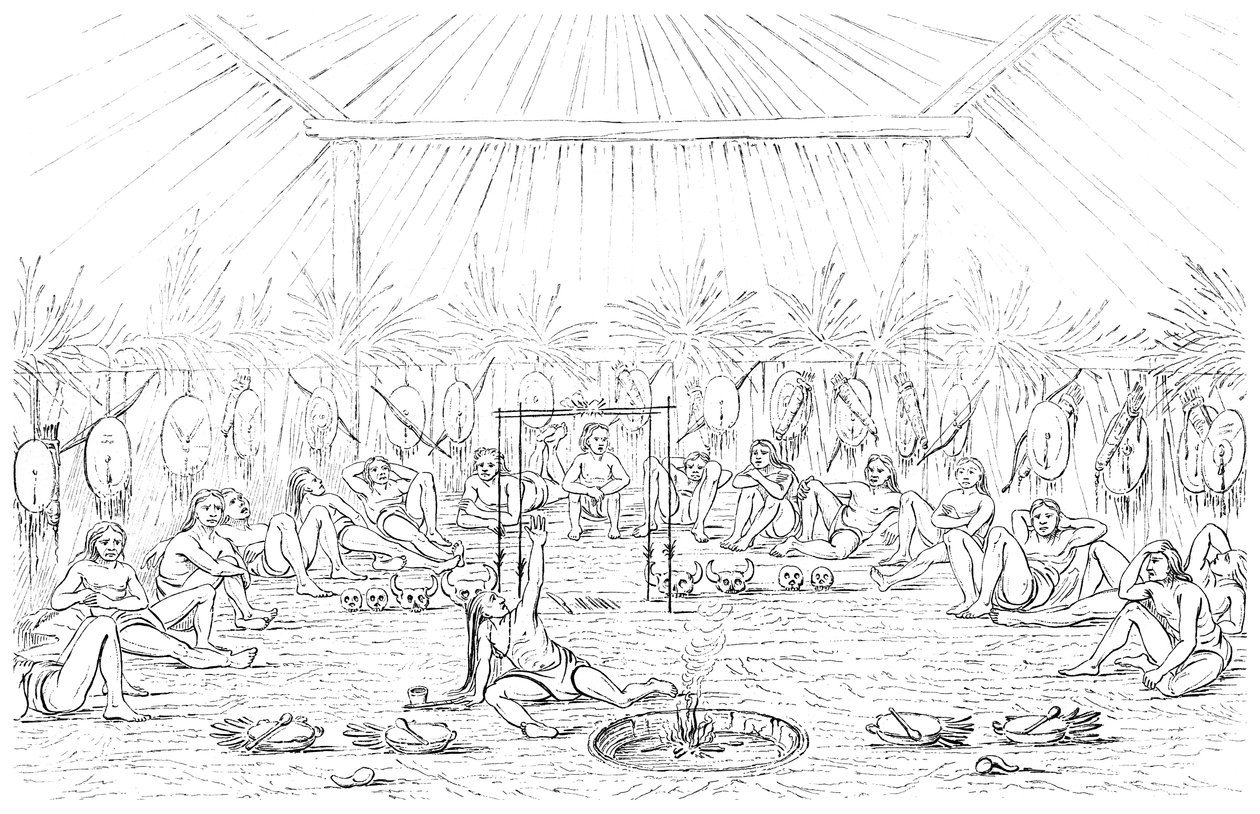 Medicinmand og tipi-interiør, 1841. af Myers and Co