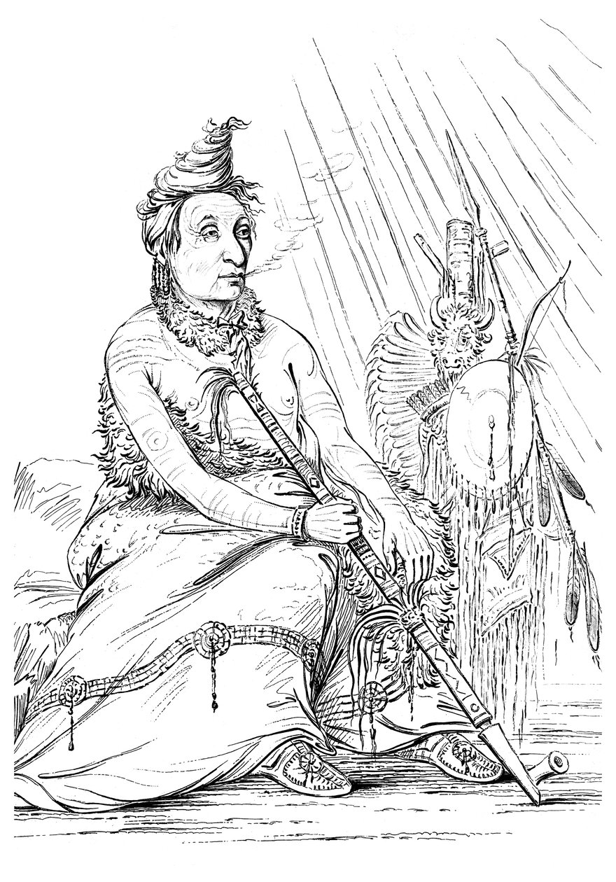 Portræt af Black Moccasin, Chief of the Minnetarees, 1841. af Myers and Co