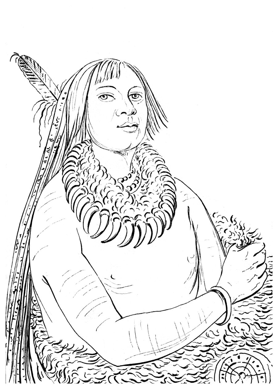 Portræt af ham der skynder sig gennem midten, indianermand, 1841. af Myers and Co