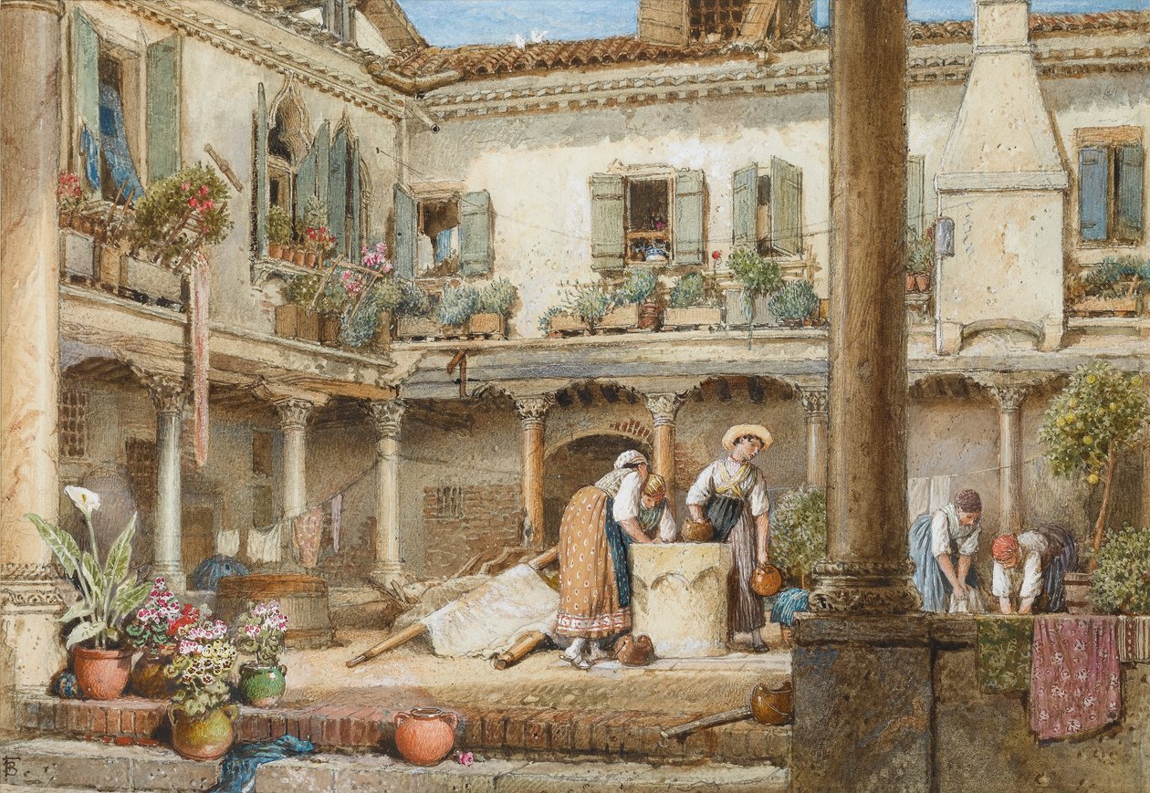 Abbazia San Gregorio, Venedig (wc på papir) af Myles Birket Foster