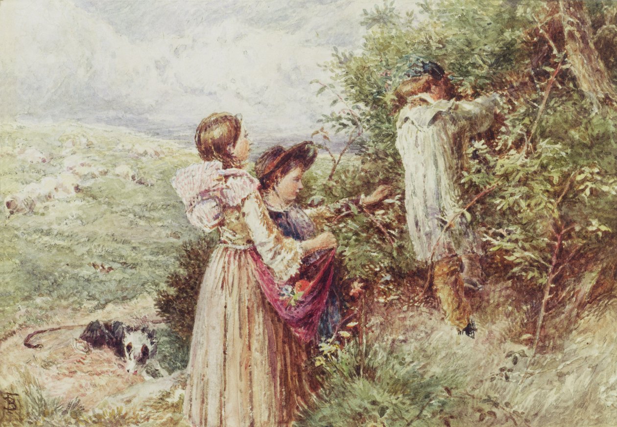 Børn plukker brombær, 1800-tallet af Myles Birket Foster