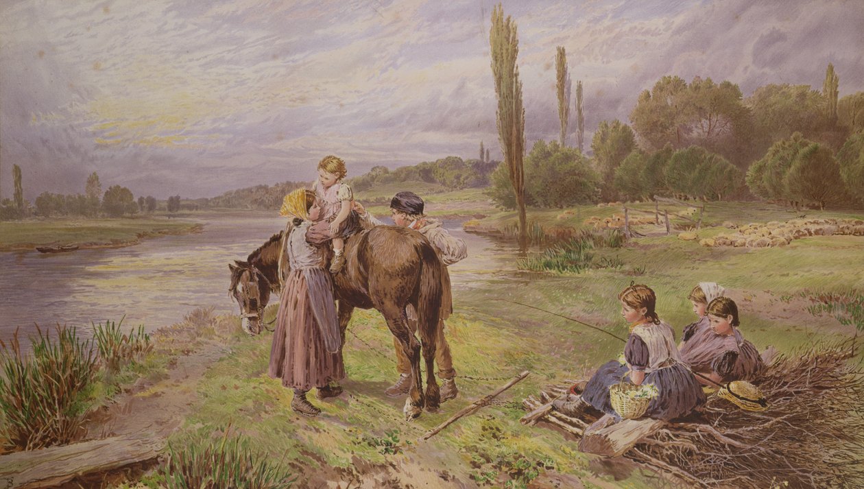 The Ride on the Pony, 1800-tallet af Myles Birket Foster