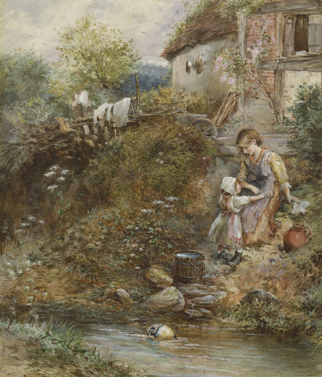 Vaskedagen (wc på papir) af Myles Birket Foster