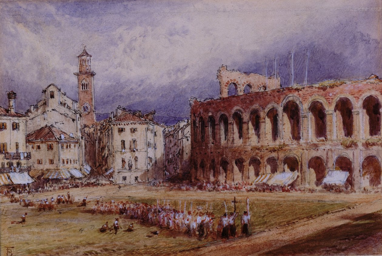 Verona (blyant og akvarel på kort) af Myles Birket Foster