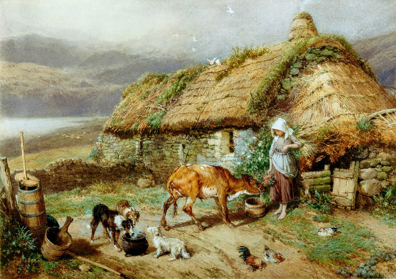 A Highland Bothy (bc og wc på papir) af Myles Birket Foster