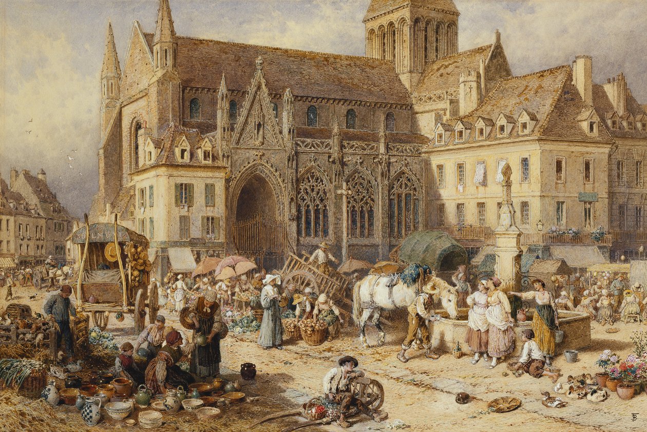 I Gervaise, Falaise: Markedsdag, af Myles Birket Foster