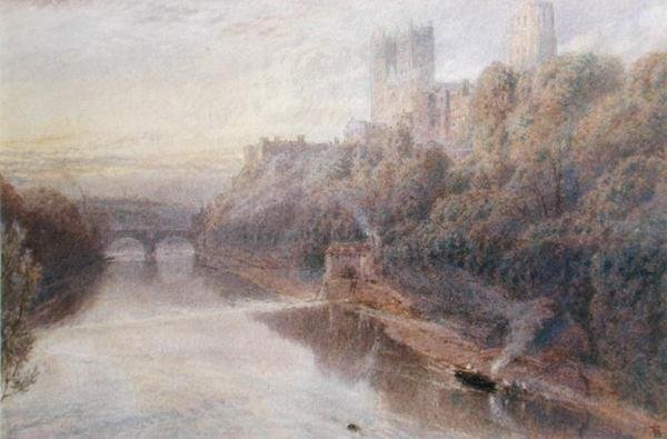 Durham Castle (akvarel på papir) af Myles Birket Foster