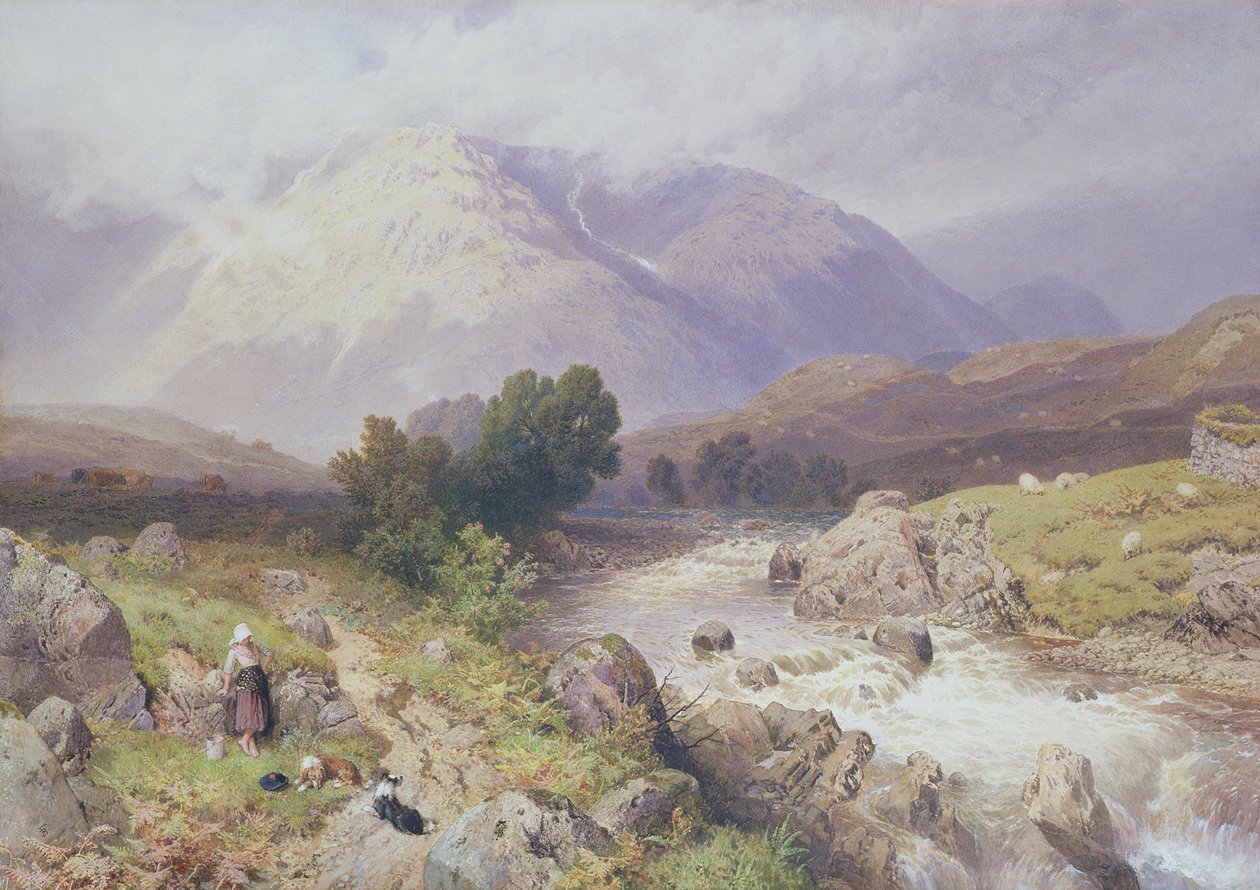 Highland Scene nær Dalmally, Argyll (wc på lærred) af Myles Birket Foster