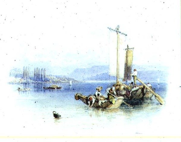Comosøen, Italien (akvarel) af Myles Birket Foster