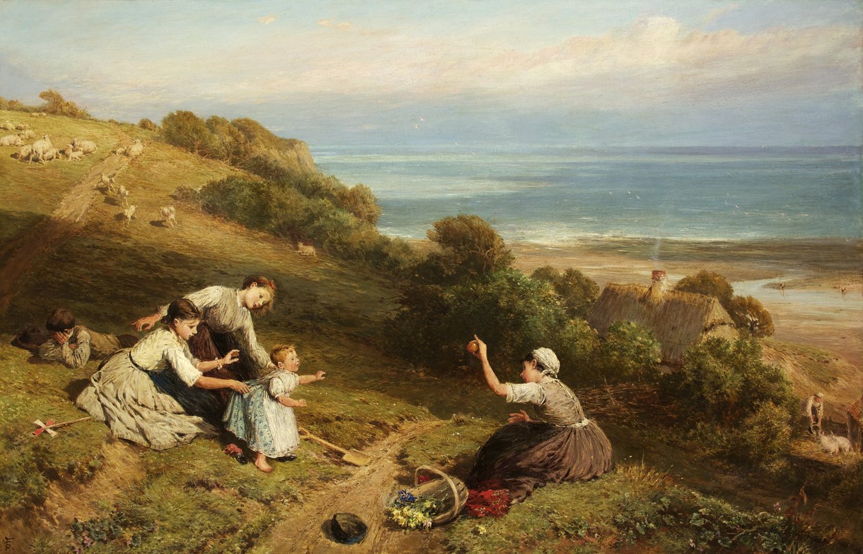 Landskab: Pigen med appelsinen (olie på lærred) af Myles Birket Foster