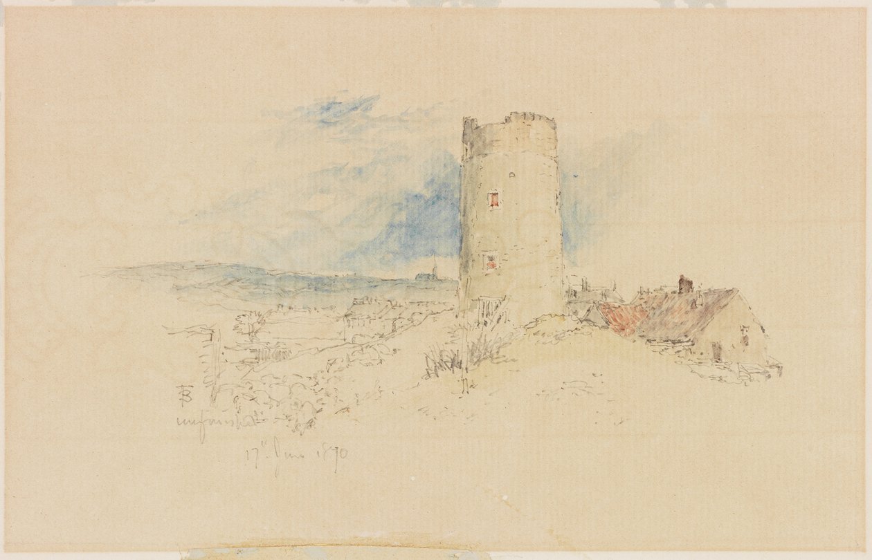 Old Windmill on Windmill Hills, Gateshead (blyant og akvarel på papir (klisteret på bord)) af Myles Birket Foster