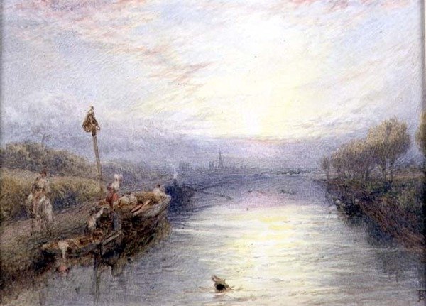 Flodlandskab (akvarel) af Myles Birket Foster