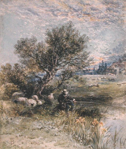 Angleren (akvarel med kropsfarve på papir) af Myles Birket Foster