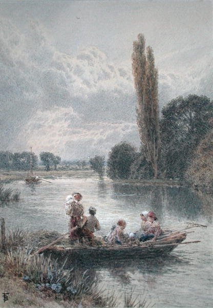 Færgen (akvarel med kropsfarve på papir) af Myles Birket Foster