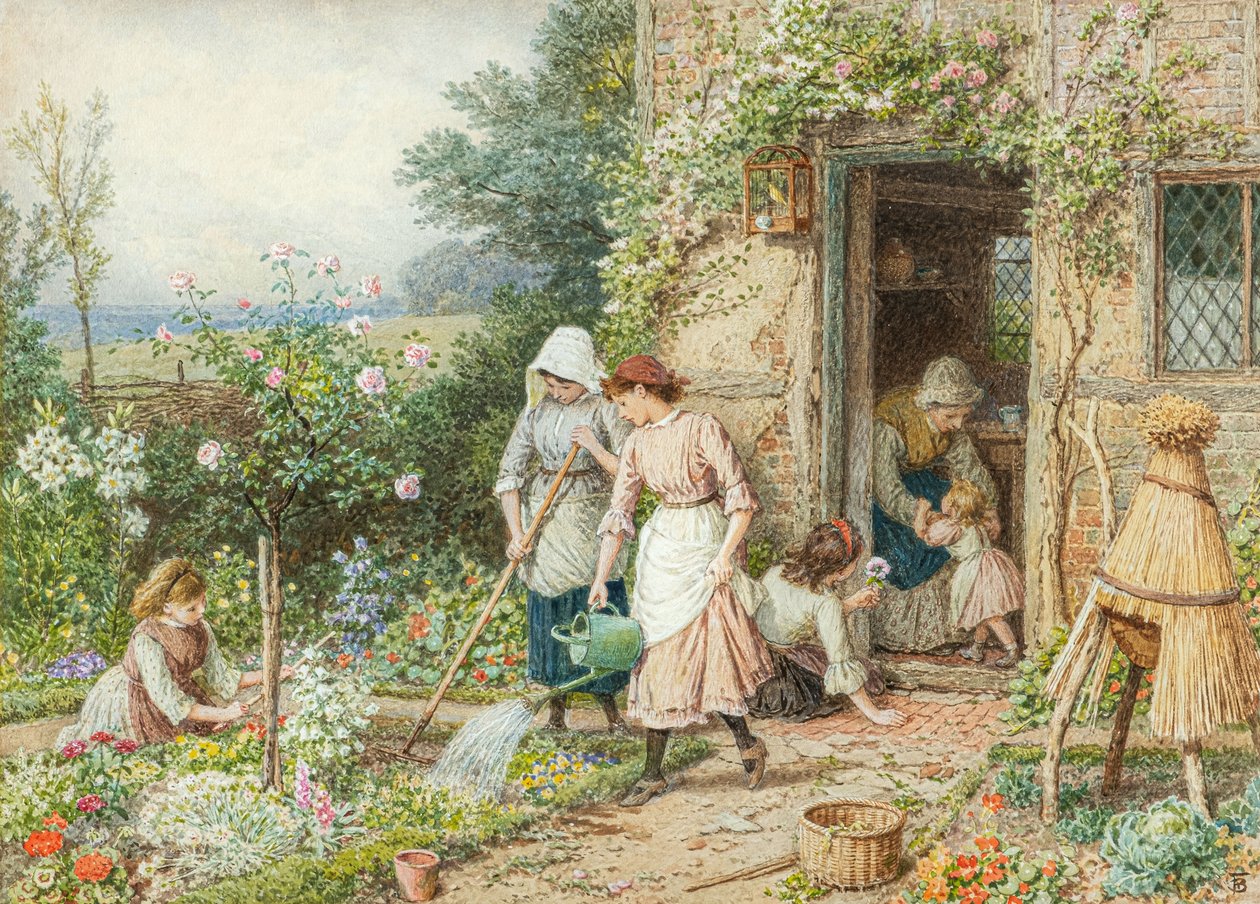 De små gartnere (akvarel) af Myles Birket Foster