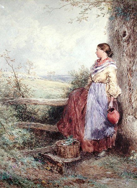 Mælkepigen (akvarel og bodycolour på papir) af Myles Birket Foster