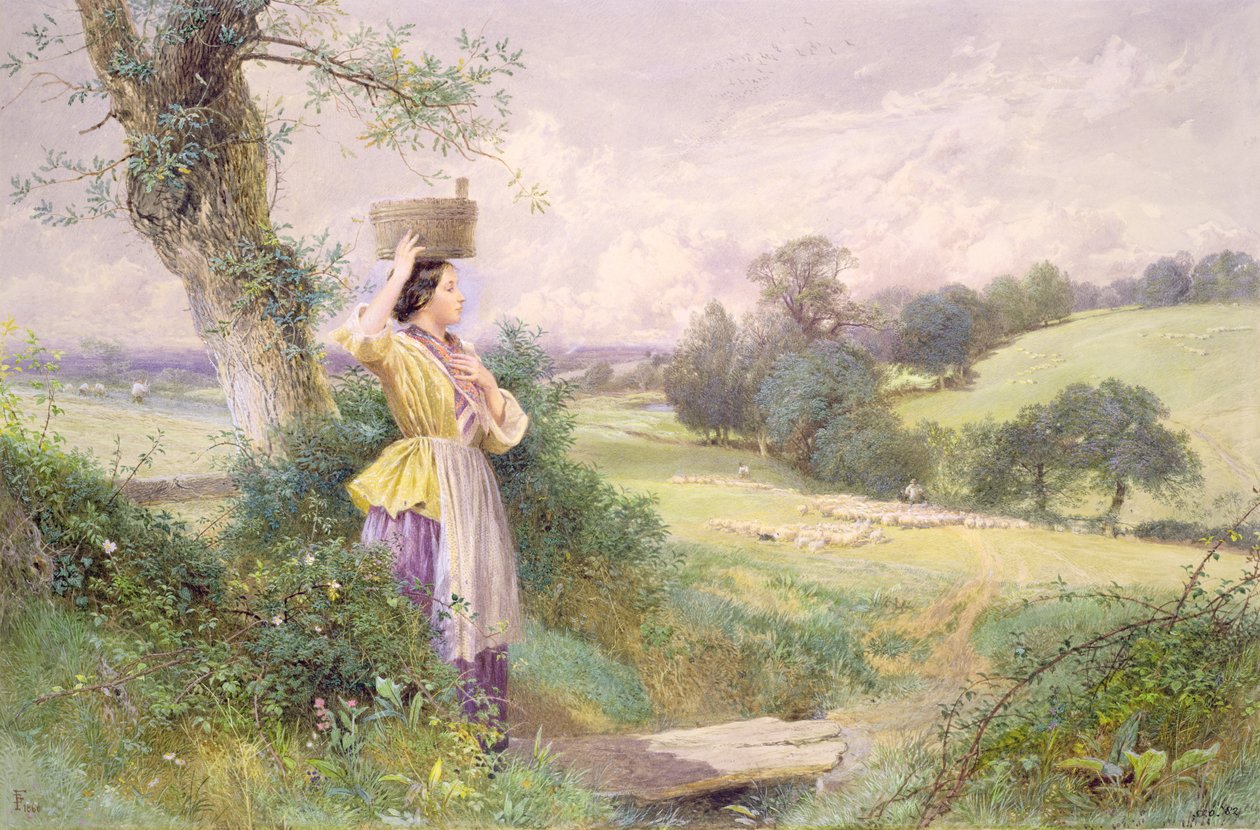 The Milkmaid, 1860 (wc på papir) af Myles Birket Foster