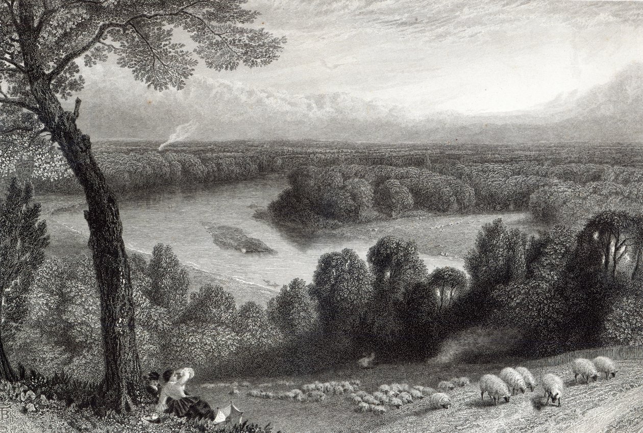 Themsen fra Richmond Hill, graveret af J. Saddler, trykt af Cassell, Petter und Galvin af Myles Birket Foster