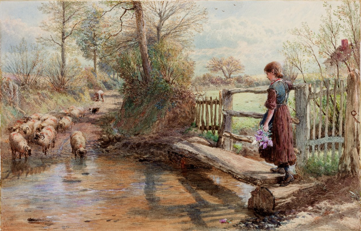 Udsigt i Surrey, omkring 1863-1890 (Akvarel og gouache) af Myles Birket Foster