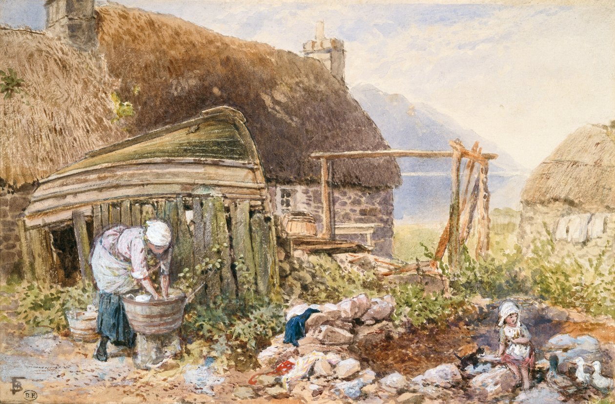 Washing Day at Balmarcara, ca. 1860 (akvarel på papir) af Myles Birket Foster