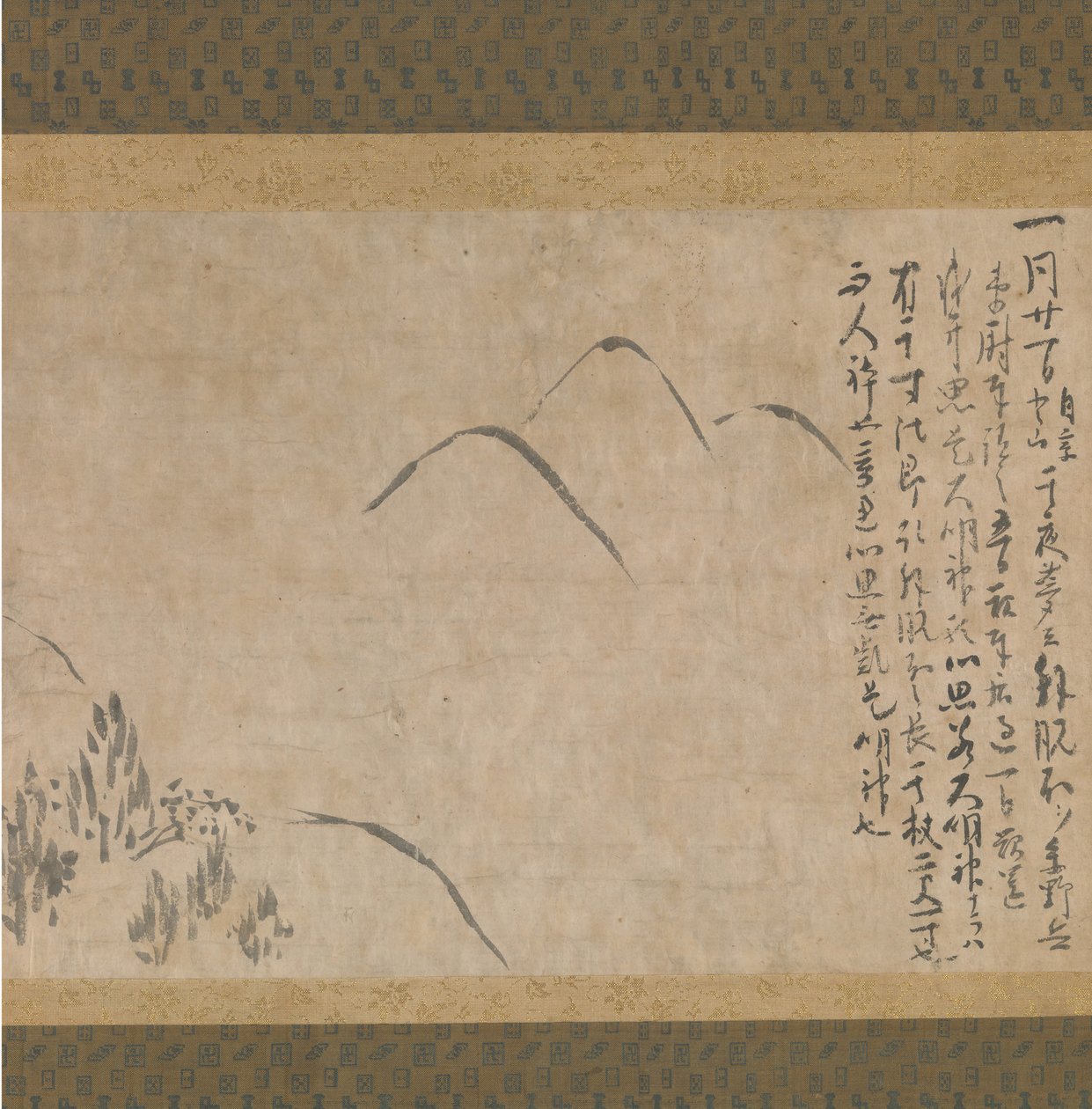 Afsnit af drømmedagbogen Yume no ki med en skitse af bjerge, ca. 1203-10. af Myoe Koben