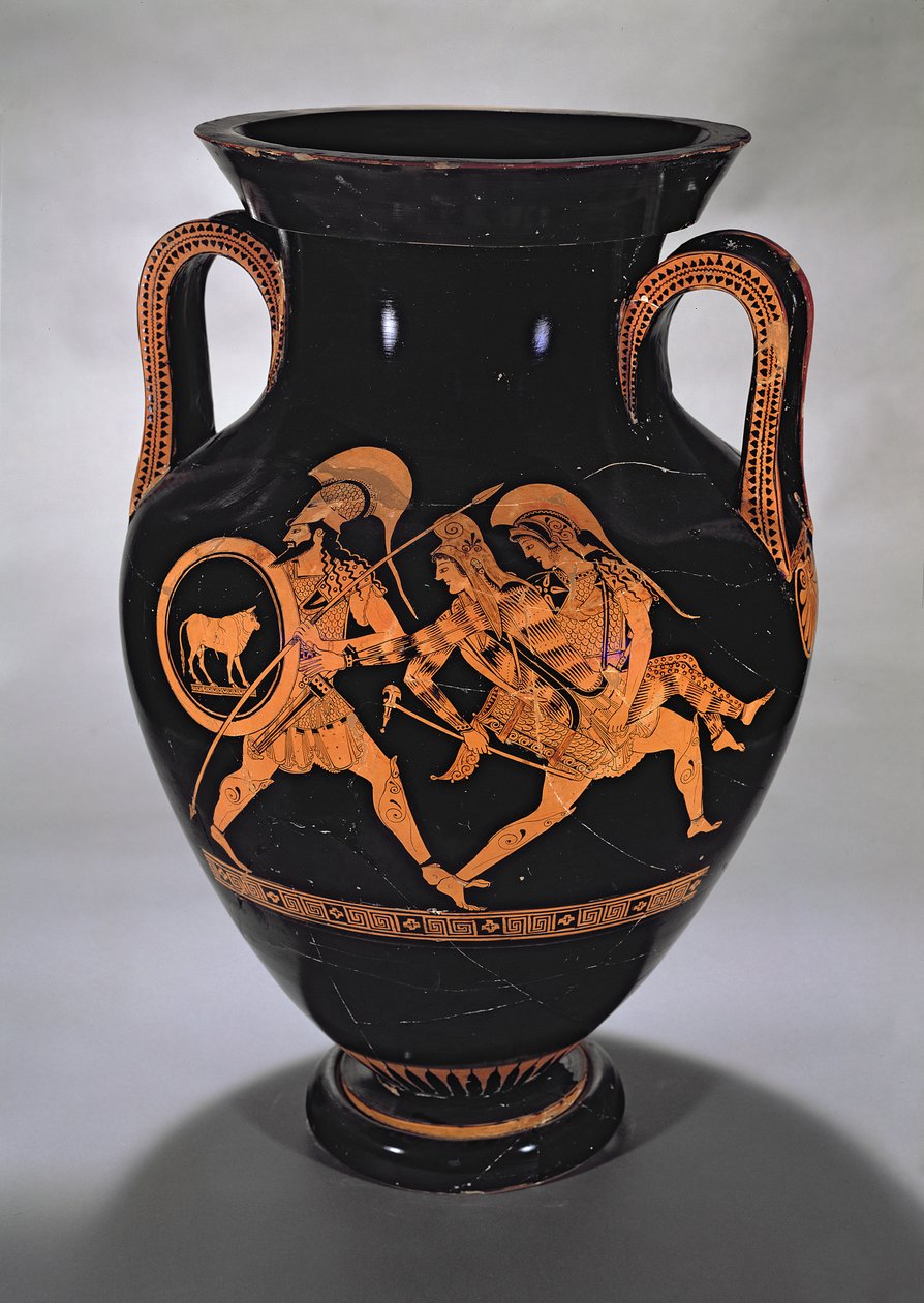 Attic rød-figur mave amfora skildrer bortførelsen af Antiope med Theseus og Pirithous, ca. 500-490 f.Kr. (keramik) af Myson