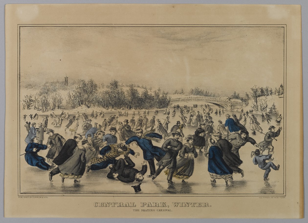 Central Park, Vinter. Skøjtekarnevalet. (håndfarvet litho) af N. and Ives, J.M. Currier