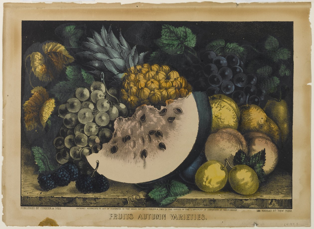 Frugt efterårsvarianter, 1871 (håndfarvet litho) af N. and Ives, J.M. Currier