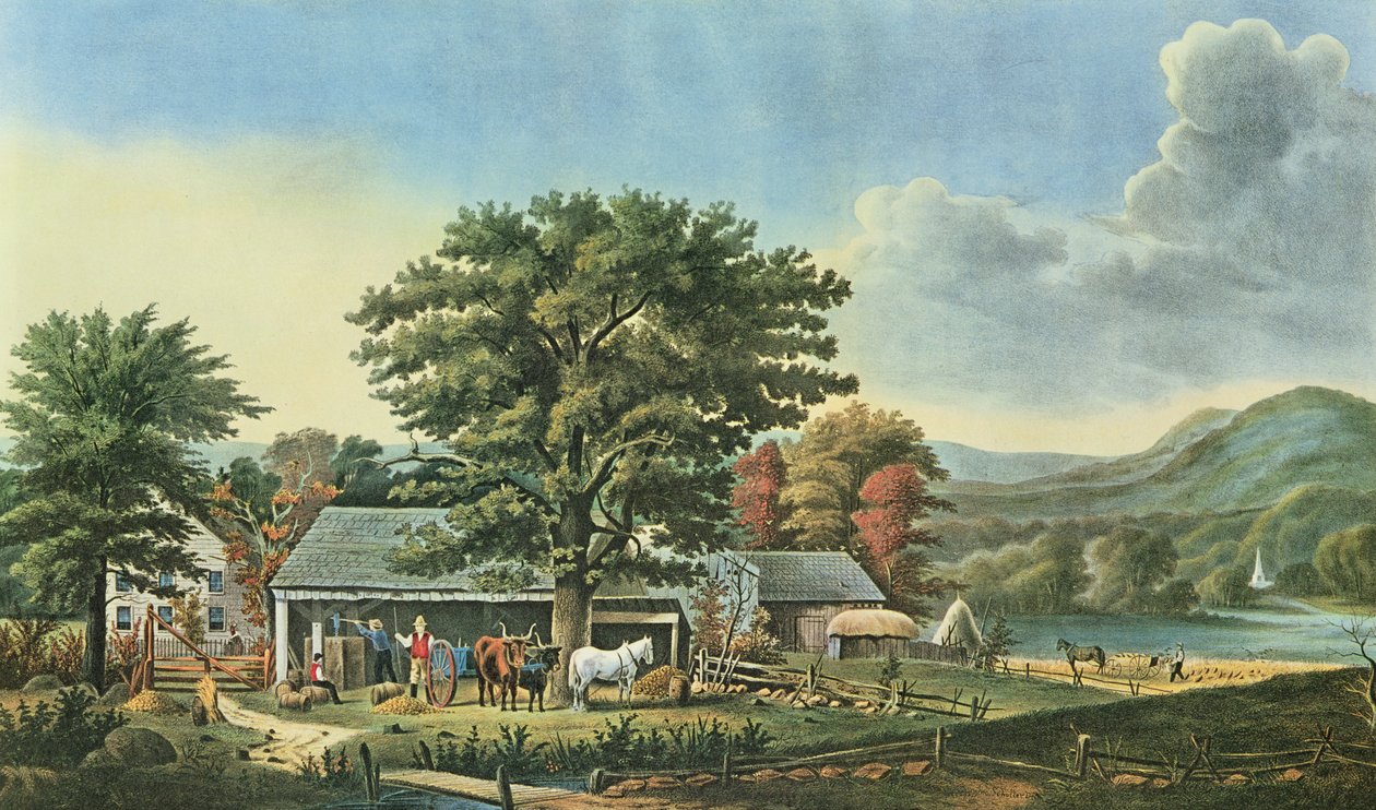 Efterår i New England - Ciderfremstilling, 1866 af N. and Ives, J.M. Currier