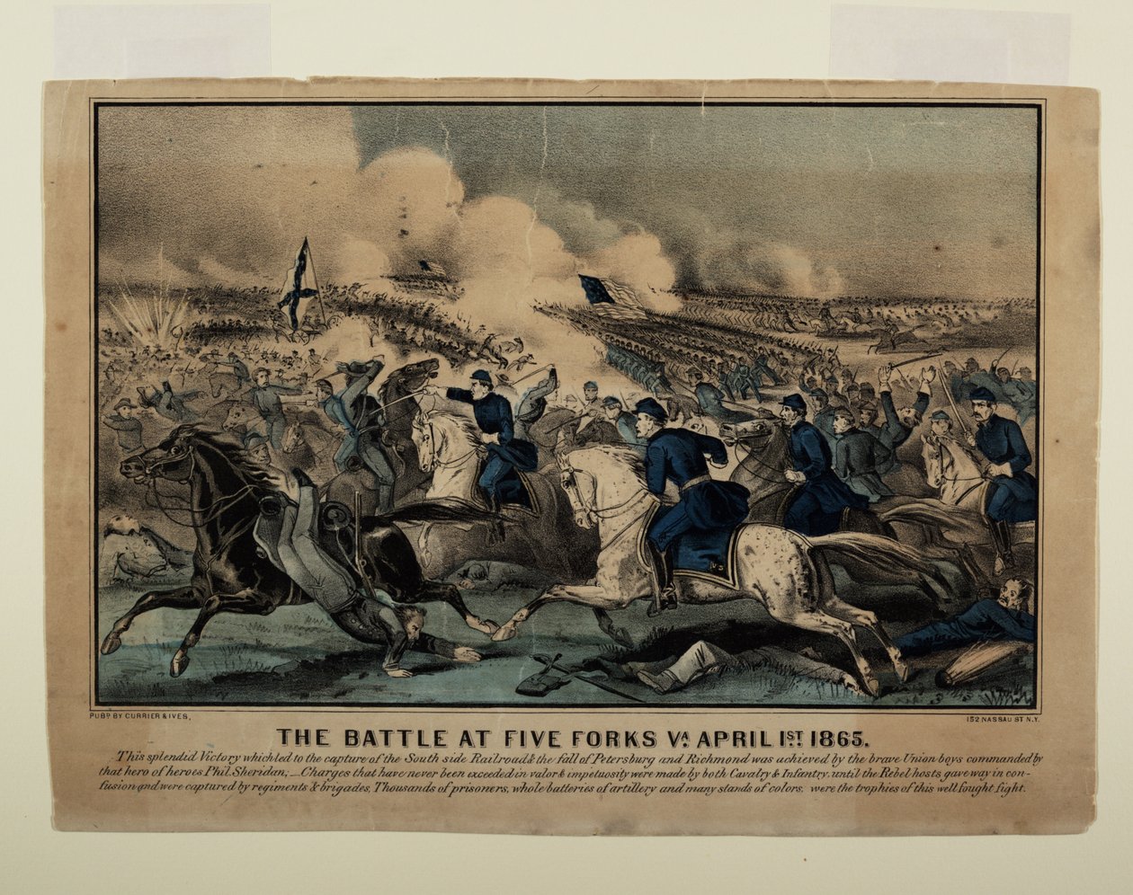 Battle of Five Forks Va. 1. april 1865, ca. 1865 af N. and Ives, J.M. Currier