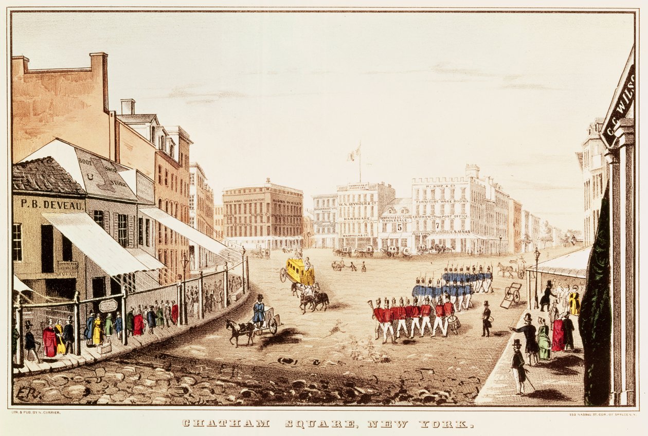 Chatham Square, New York af N. and Ives, J.M. Currier