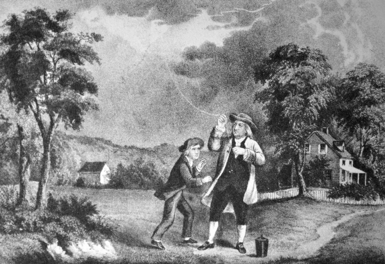 Currier & Ives Illustration 1800-tallet. Franklins eksperiment, juni 1752 af N. and Ives, J.M. Currier