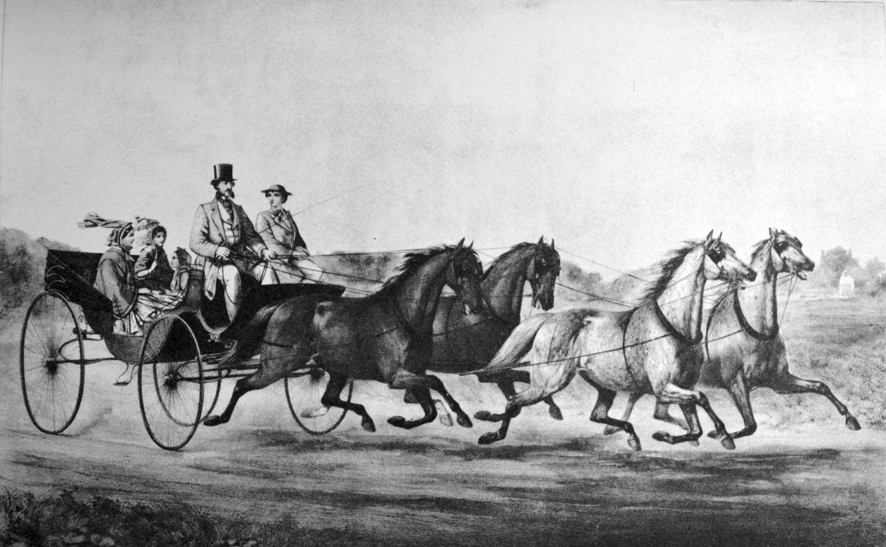 Currier & Ives Illustration 1800-tallet. MINER,STEVENS & CO, Førsteklasses vogne og let vogn af N. and Ives, J.M. Currier